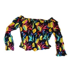 Tabitha Brown Top Size Small On or Off Shoulder Elastic Waist Colorful Fruit